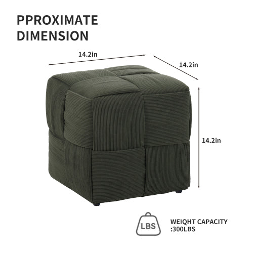 Green Square Corduroy Ottoman Footrest, 300 LBS Sturdy Wood Frame No-Assembly Multiuse Sofa Stool