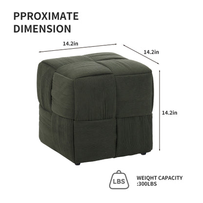 Green Square Corduroy Ottoman Footrest, 300 LBS Sturdy Wood Frame No-Assembly Multiuse Sofa Stool
