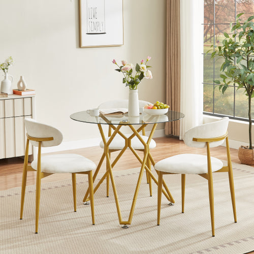 Set of 2 White & Gold Velvet Dining Chairs, Curved Backrest, Metal Legs, 250lbs Capacity for Dining Room & Kitchen