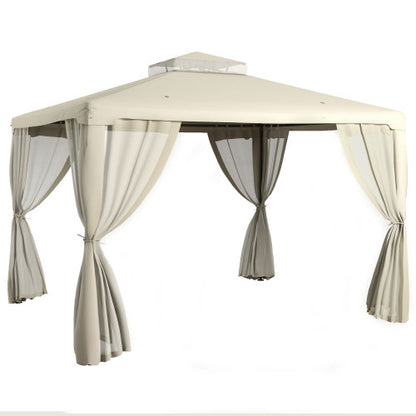 9.6' x 11.6' Patio Gazebo, Outdoor Canopy Shelter with 2-Tier Roof and Netting, Steel Frame for Garden, Lawn, Backyard, and Deck, Cream White