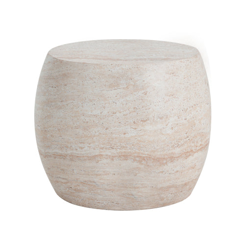Outdoor/Indoor Lightweight Concrete Side Table,Oval Travertine Finish Accent Table