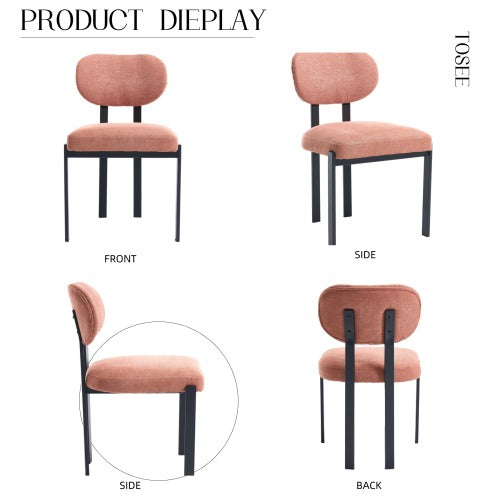 Set of 2 Mid-Century Boucle Upholstered Dining Chairs, Curved Backrest