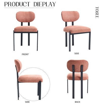 Set of 2 Mid-Century Boucle Upholstered Dining Chairs, Curved Backrest