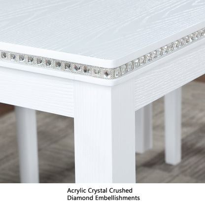 Square Counter Height Table with Crystal Inlay, White