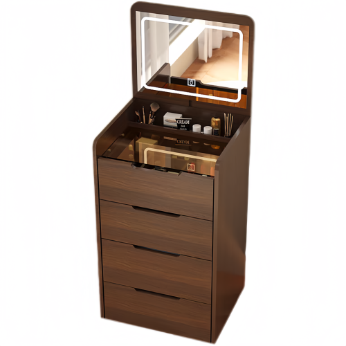 Walnut 3-in-1 Vanity Desk with Flip Top Mirror, Visible Glass Desktop, 3 Drawers, Makeup Vanity Set with Stool