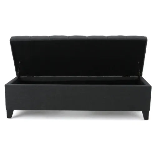 51 Inch Dark Grey Tufted Storage Ottoman Bench, Diamond Stitch Upholstered Footrest with Self-Support Soft Close Hinges