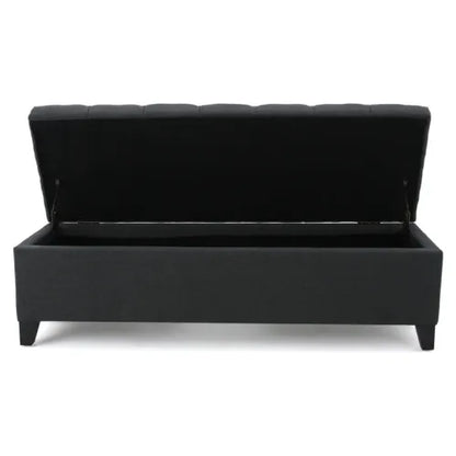 51 Inch Dark Grey Tufted Storage Ottoman Bench, Diamond Stitch Upholstered Footrest with Self-Support Soft Close Hinges