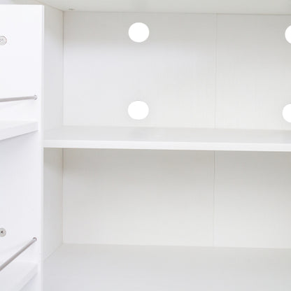 62.99 Inch White Freestanding Kitchen Pantry Cabinet Multi-Layer Partition Melamine Finish Household Storage Sideboard