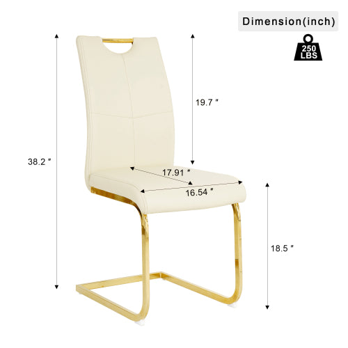 PU Upholstered Dining Chairs with Metal Legs, Set of 2, Light Yellow