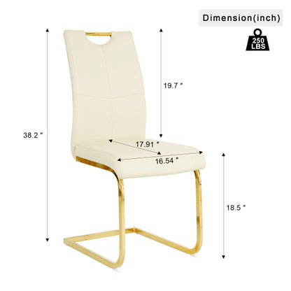 PU Upholstered Dining Chairs with Metal Legs, Set of 2, Light Yellow