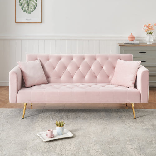 71 Inch American Retro Pink Velvet Convertible Love Seat Sofa Bed for Small Living Room Bedroom Office