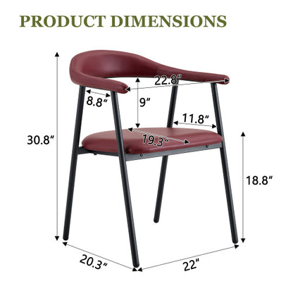 PU Leather Dining Chairs with Black Metal Legs, Set of 4, Reddish Brown