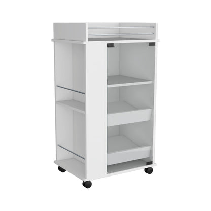 Bar Cart with Casters, Glass Door and 2-Side Shelf