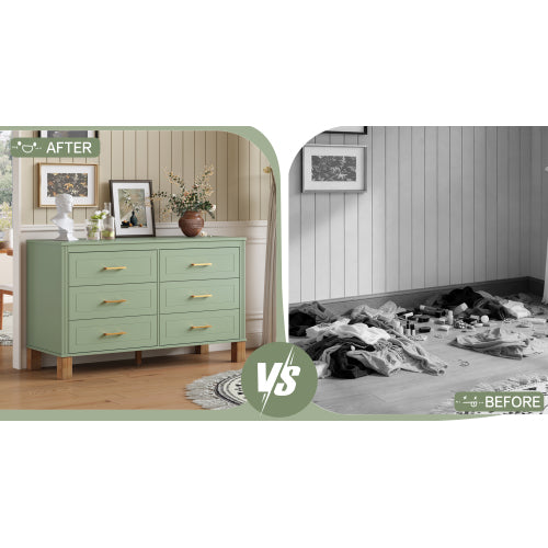 Sage Green 6-Drawer Modern Solid Wood Frame Bedroom Storage Dresser