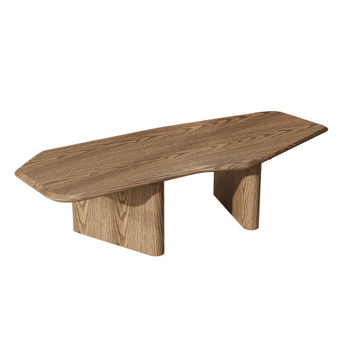47 Inch Irregular Coffee Table Rustic Ash Wood Veneer Modern Living Room Center Table