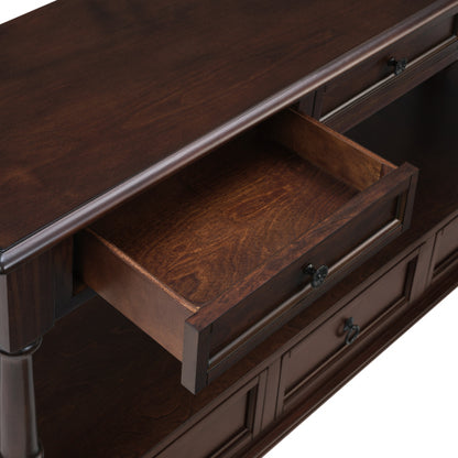 54 Inch Solid Wood Console Table with 6 Drawers & Shelf Espresso Brown