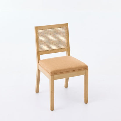 Set of 2 Tan Mid-Century Farmhouse Cane Rattan Dining Chairs, S-Spring Dual Rebound Cushion Solid Hardwood Side Chairs