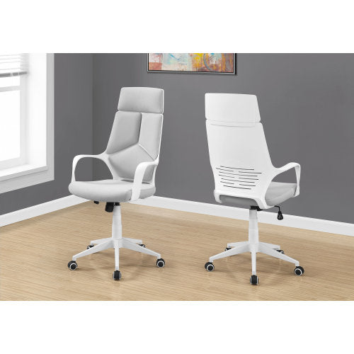 Office Chair, Adjustable Height, Swivel, Ergonomic, Armrests, Computer Desk, Work, Grey Mesh, White Metal, Contemporary, Modern