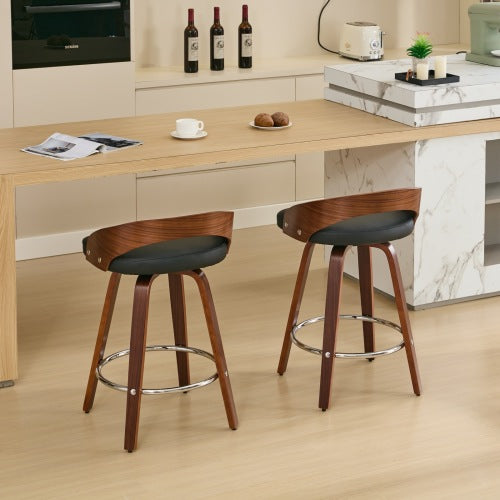 Bar Stools Set of 2, Swivel Bar Height Stools with Low Back, Wood Bar Chairs with Soft Cushion Seat, 25-Inch Seat Height (Black, 25inch Counter Height)