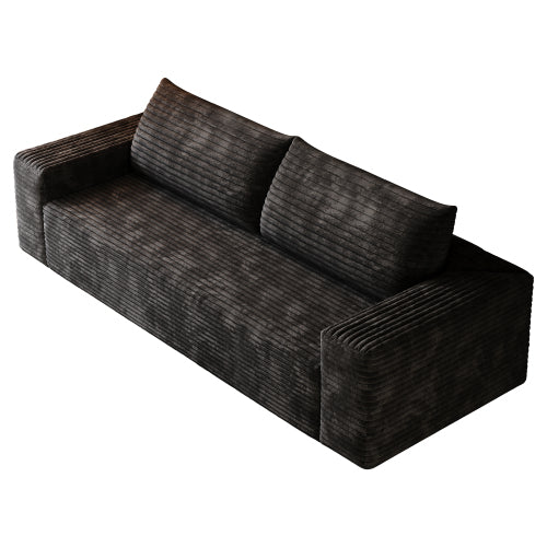 71 inch  Black Corduroy 3-Seater Deep-Seat Sofa, No Assembly