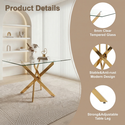 47.24 Inch Tempered Glass Table with Gold Legs