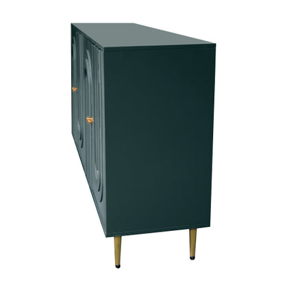 Modern Green Lacquered 4 Door Sideboard Buffet Cabinet Gold Metal Legs Adjustable Shelves
