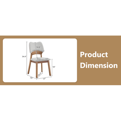 Set of 2 Walnut Solid Wood Dining Chairs, Hollow Out Curved Back Chairs with Gray Fabric