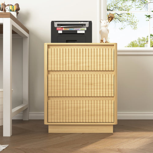 Natural Wood 3-Drawer Nightstand Set with USB-C Charger