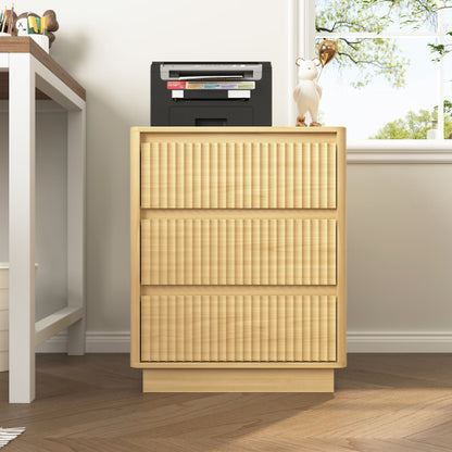 Natural Wood 3-Drawer Nightstand Set with USB-C Charger