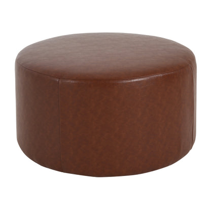 30 Inch Brown PU Leather Round Ottoman, Upholstered Modular Footrest with Plywood Frame and Pocket Coil Spring Cushions