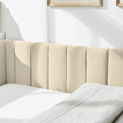 Full Size Upholstered Tufted Bed Frame, Sofa Bed Frame with Comfortable Backrest and Armrests, Full Size Bed for Bedroom, Living Room,Velvet-Beige(81inch *60inch *29.5inch )