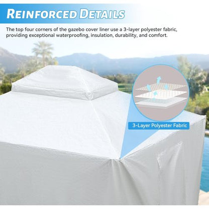 10'x12' Gazebo Cover for Hardtop Gazebos, Outdoor Universal Winter Gazebo Cover with Sidewalls and Mesh Windows, All Season Waterproof Enclosed Gazebo Cover, White
