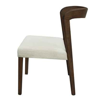 Open Back Rubberwood Dining Chairs with Upholstered Seats, Set of 2, Beige/Walnut