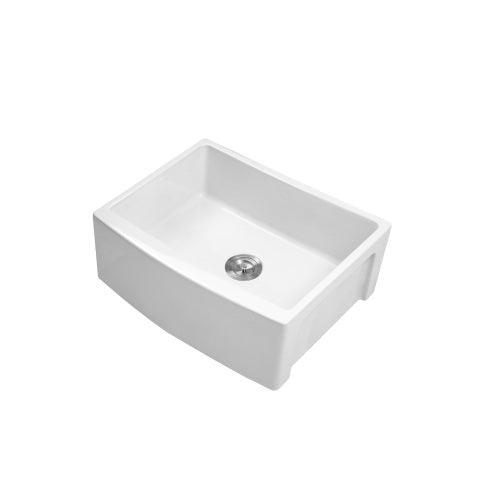 White Farmhouse Sink - 24 x 19 x 10 inch White Kitchen Sink Ceramic Arch Edge Apron Front Single Bowl Farm Kitchen Sinks