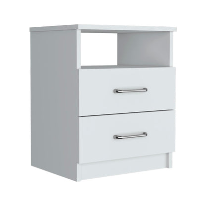 White 2-Drawer Nightstand with Open Shelf