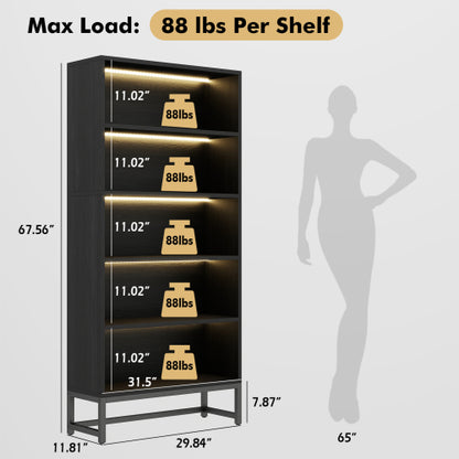 5-Tier Bookcase with Adjustable LED Lights, Heavy Duty Storage Shelf