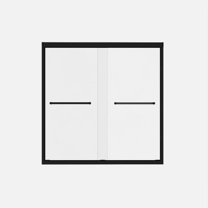 56-60" W × 60" H Tempered Glass with Explosion Proof Film, Aluminum Frame Double Sliding Shower Door, "1/4 (6 mm), Stainless Steel handle, Matte Black