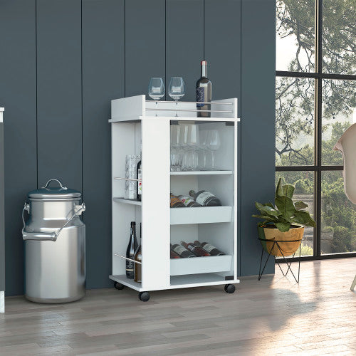 Bar Cart with Casters, Glass Door and 2-Side Shelf
