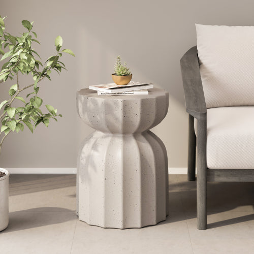 13" Modern Outdoor and Indoor Waterproof Coffee Table and Side Table Set, Durable MgO Cement Design, Suitable For Patio, Garden, Backyard and Living Room, White, 2PC