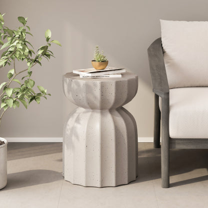 13" Modern Outdoor and Indoor Waterproof Coffee Table and Side Table Set, Durable MgO Cement Design, Suitable For Patio, Garden, Backyard and Living Room, White, 2PC