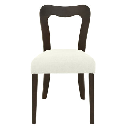 Set of 2 Dark Brown Rubberwood Open Back Dining Chairs, Minimalist Beige Upholstered Armless Kitchen Chairs