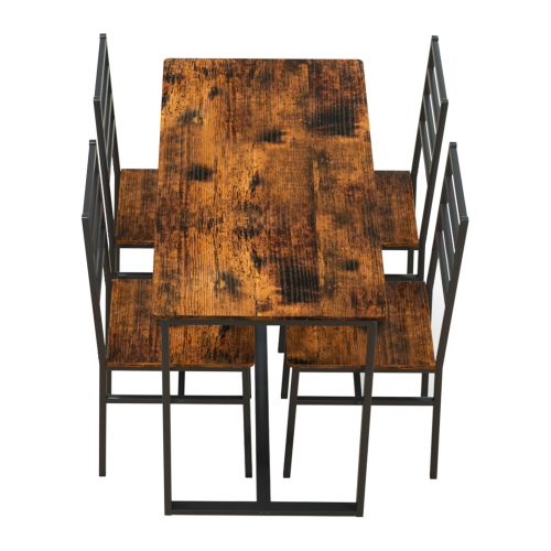 5-Piece Modern Dining Table Set with Metal Frame and MDF Chairs, Industrial Kitchen Furniture Set for 4