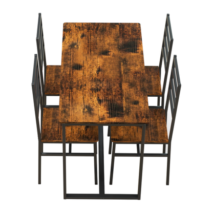 5-Piece Modern Dining Table Set with Metal Frame and MDF Chairs, Industrial Kitchen Furniture Set for 4