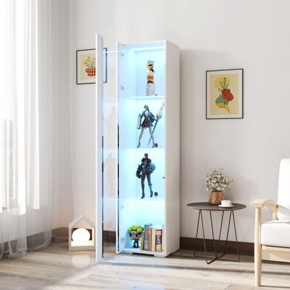 White Tall Side Cabinet with Blue LED Strip Lights 40 Inch High Storage Lamp Furniture