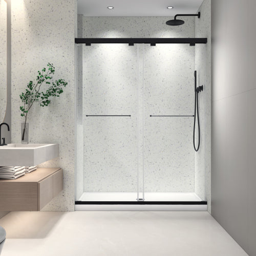 6076 Inch North American Frameless Double Sliding Matte Black Shower Door With Adjustable Soft Closing Function 8mm Tempered Glass With Nano Easy Cleaning And Stick Explosion-proof Menbrance