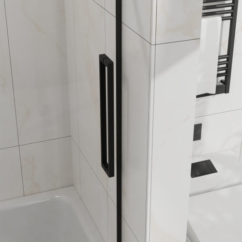 Goodyo 60" W x 72" H Sliding Shower Door, Frameless Sleek Glass Shower Door, 1/4" (6mm) Thick Tempered Clear Glass with Easy-clean Coating, Stainless Steel Hardware, Matte Black