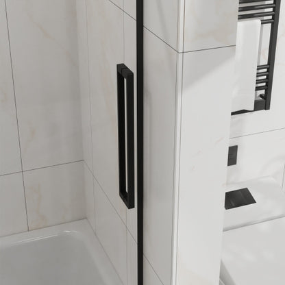 Goodyo 60" W x 72" H Sliding Shower Door, Frameless Sleek Glass Shower Door, 1/4" (6mm) Thick Tempered Clear Glass with Easy-clean Coating, Stainless Steel Hardware, Matte Black
