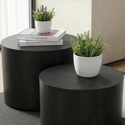 Set of 2 Matte Black Nesting Coffee Tables with Non-Slip Feet