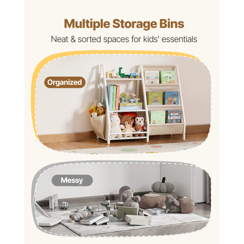 3-Tier Kids Multi-Functional Bookshelf Sling Bag Toy Storage Organizer Anti-Tip Design For Playroom Nursery