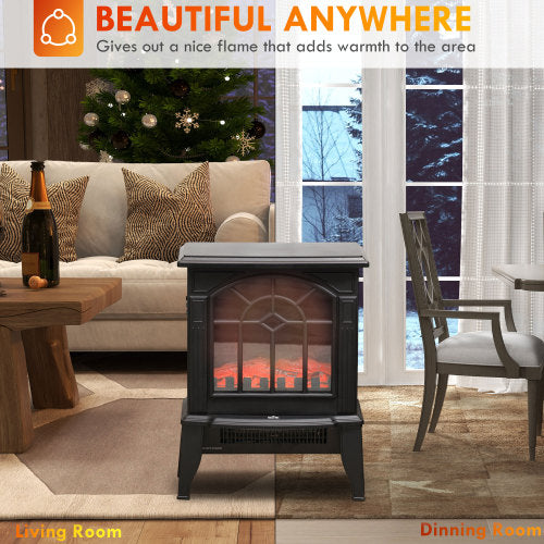 HOMCOM Electric Fireplace Stove, 18" Freestanding Fireplace Heater with Realistic Flame, Overheating Protection, Portable, 750W/1500W, Black